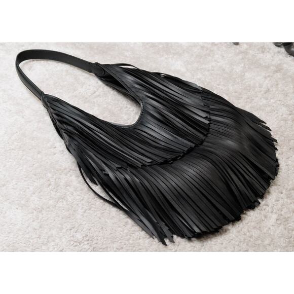 Zara Black Fringe Shoulder Bag - Picture 3 of 13